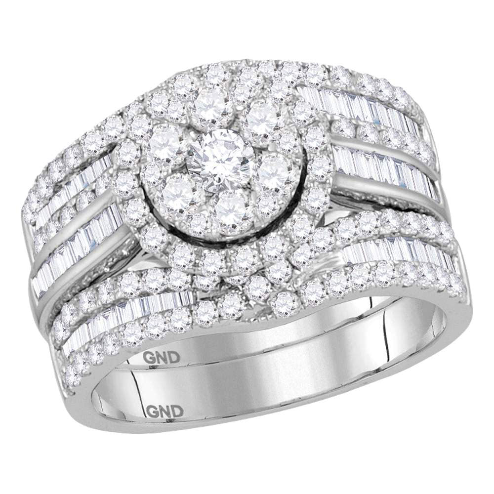 14kt White Gold Round Diamond Cluster Bridal Wedding Ring Band Set 2 Cttw