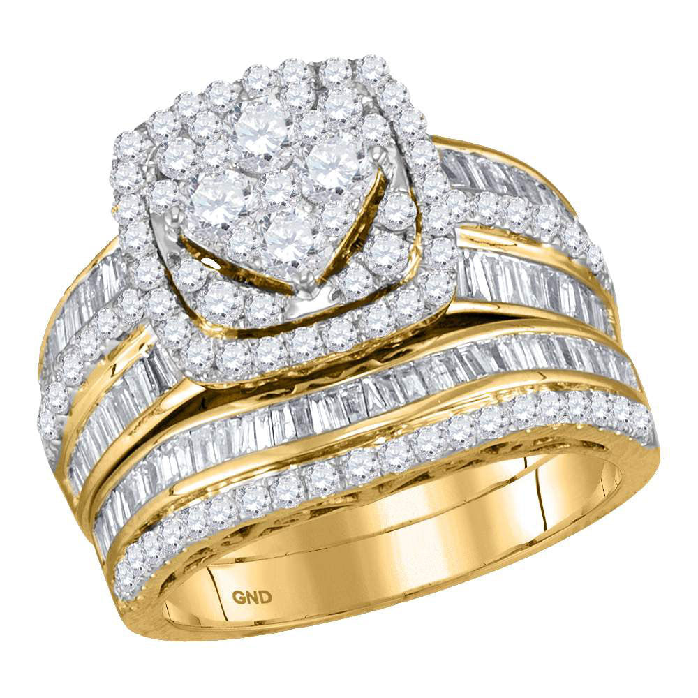 14kt Yellow Gold Round Diamond Bridal Wedding Ring Band Set 2 Cttw