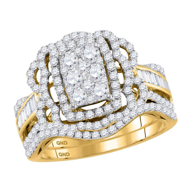 14kt Yellow Gold Round Diamond Bridal Wedding Ring Band Set 1-1/2 Cttw