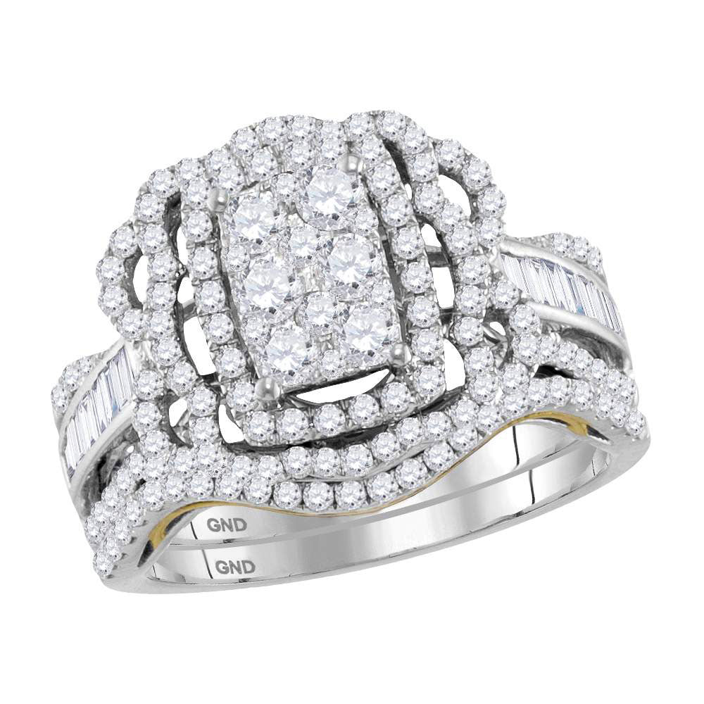 14kt Two-tone Gold Round Diamond Bridal Wedding Ring Band Set 1-1/2 Cttw