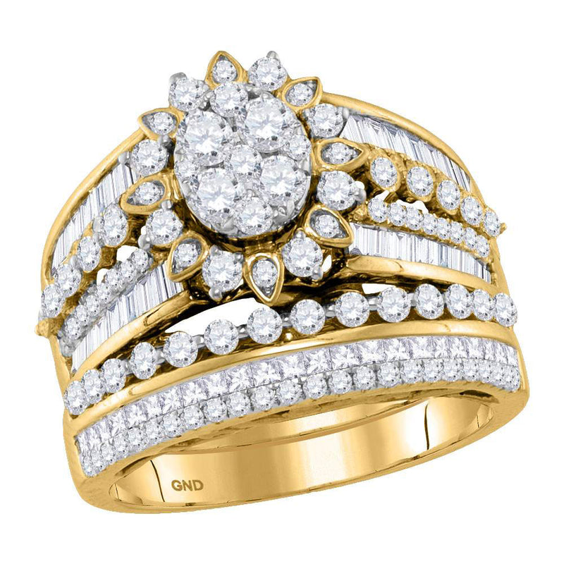 14kt Yellow Gold Round Diamond Cluster Bridal Wedding Ring Band Set 2 Cttw