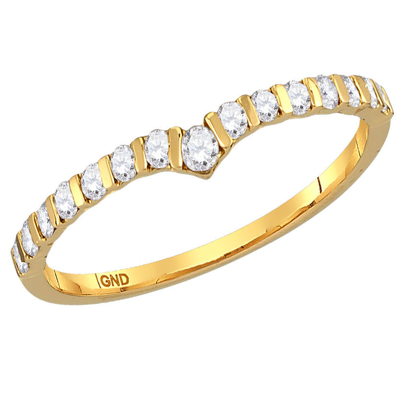 10kt Yellow Gold Womens Round Diamond Chevron Stackable Band Ring 1/4 Cttw