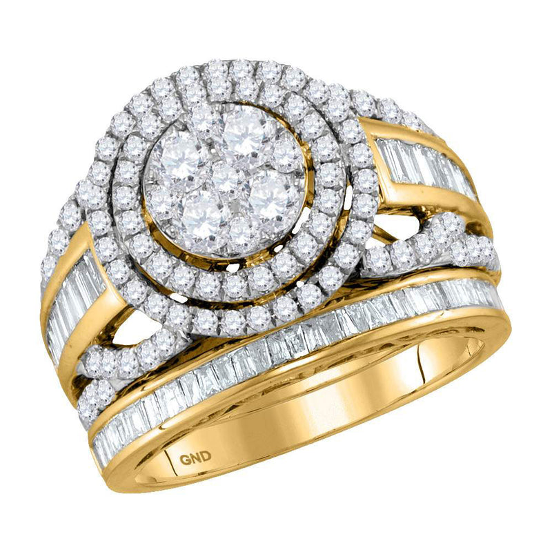 14kt Yellow Gold Round Diamond Bridal Wedding Ring Band Set 2 Cttw