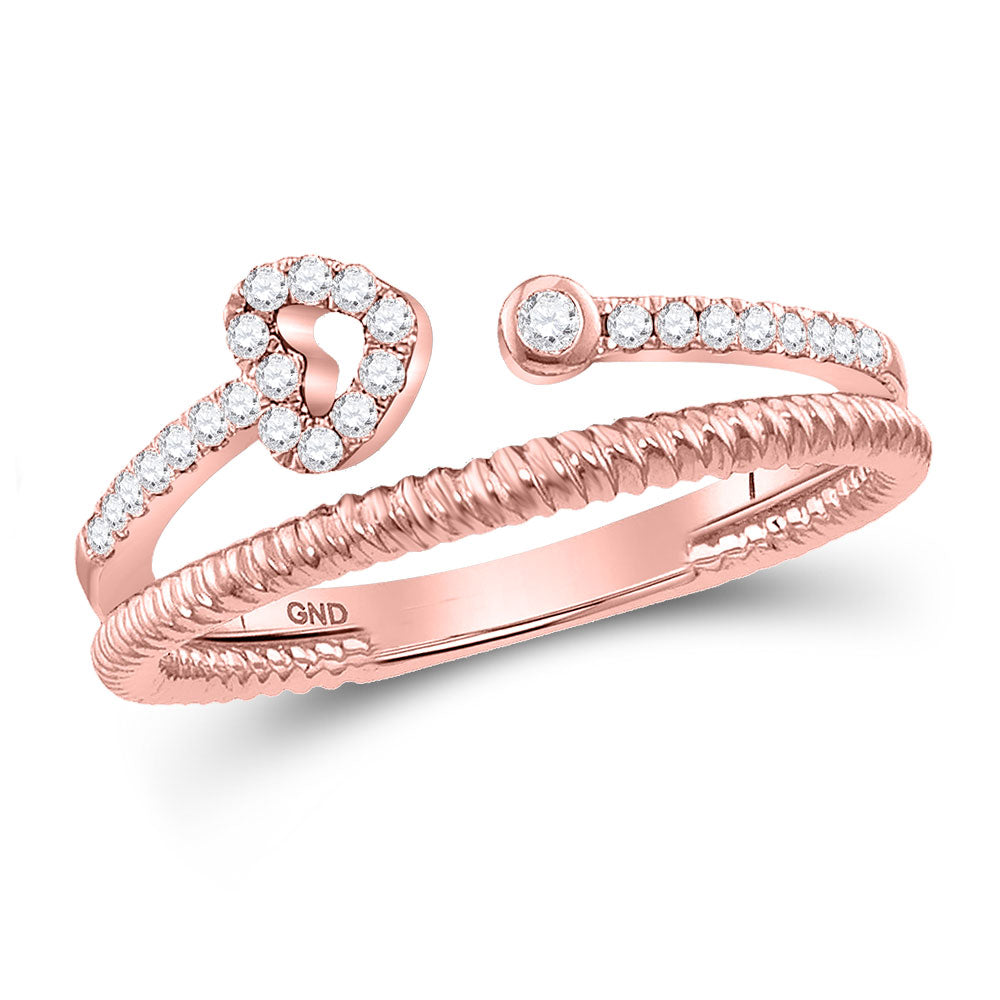 10kt Rose Gold Womens Round Diamond Heart Stackable Band Ring 1/6 Cttw