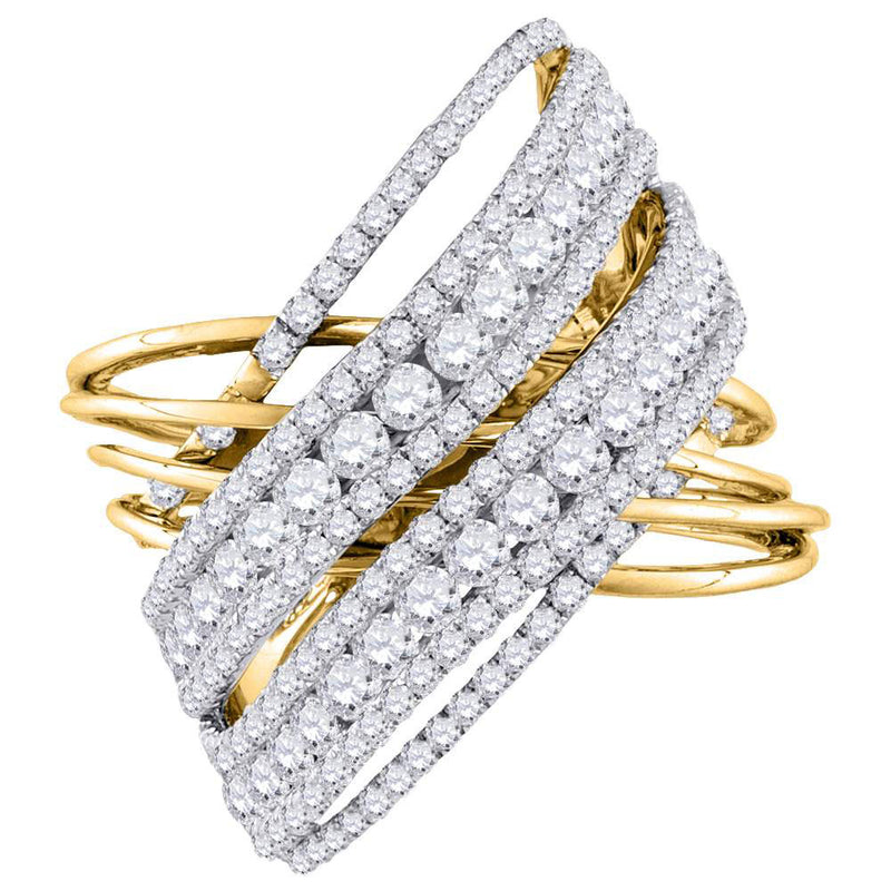 14kt Yellow Gold Womens Round Diamond Crossover Cocktail Ring 2-1/2 Cttw