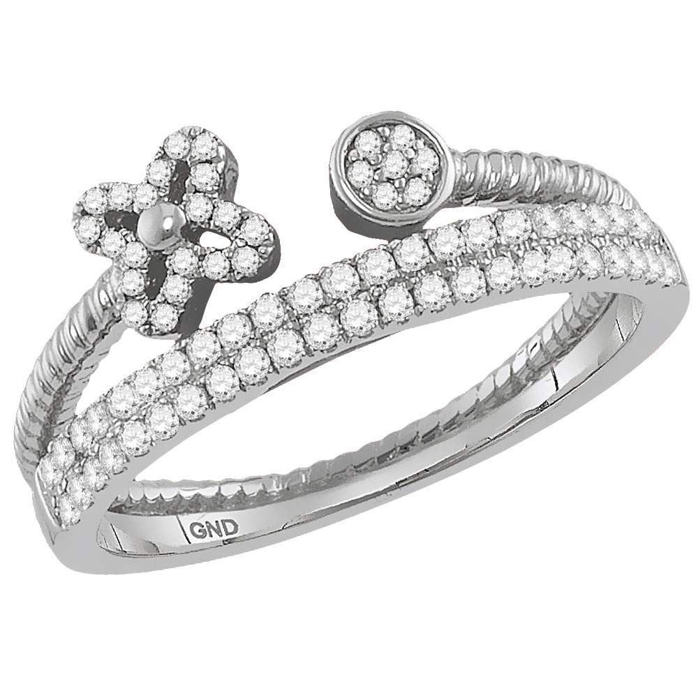 10kt White Gold Womens Round Diamond Flower Bisected Stackable Band Ring 1/5 Cttw