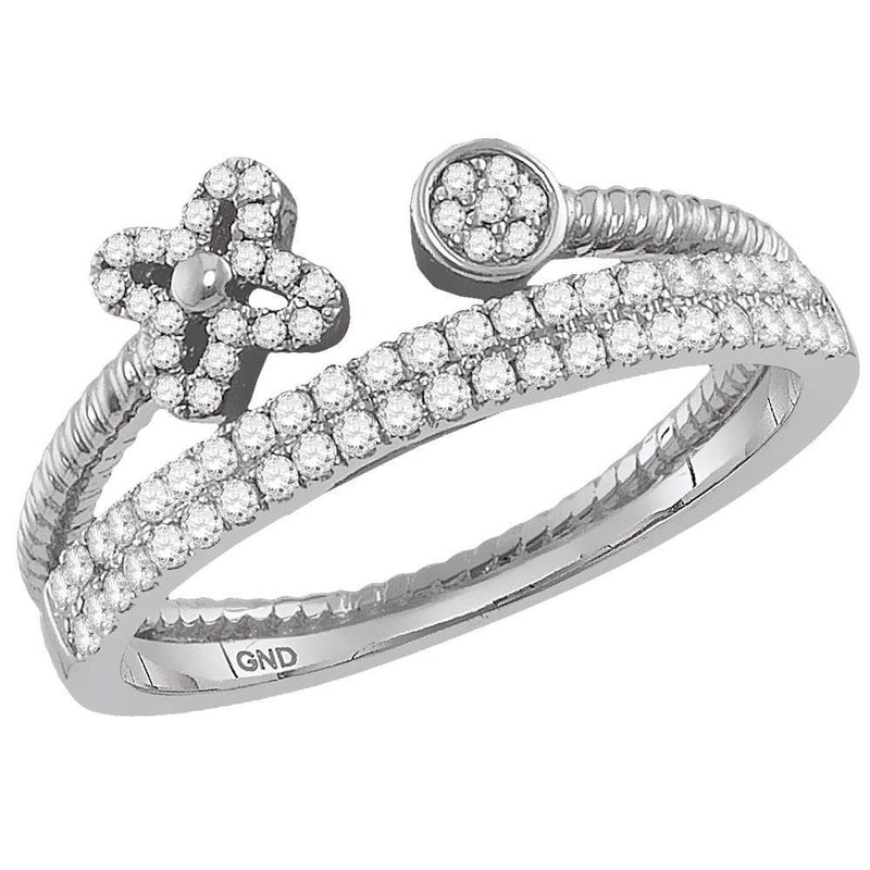 10kt White Gold Womens Round Diamond Flower Bisected Stackable Band Ring 1/5 Cttw