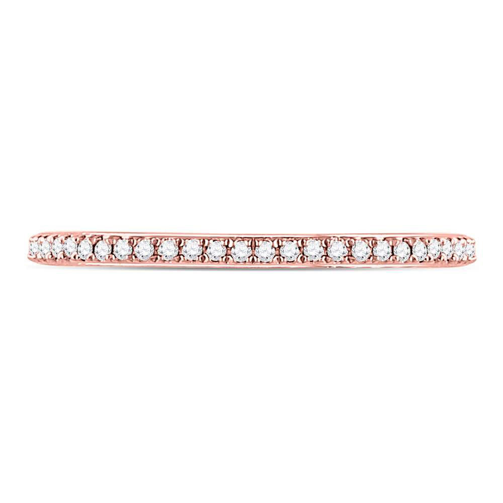 10kt Rose Gold Womens Round Diamond Single Row Stackable Band Ring 1/8 Cttw