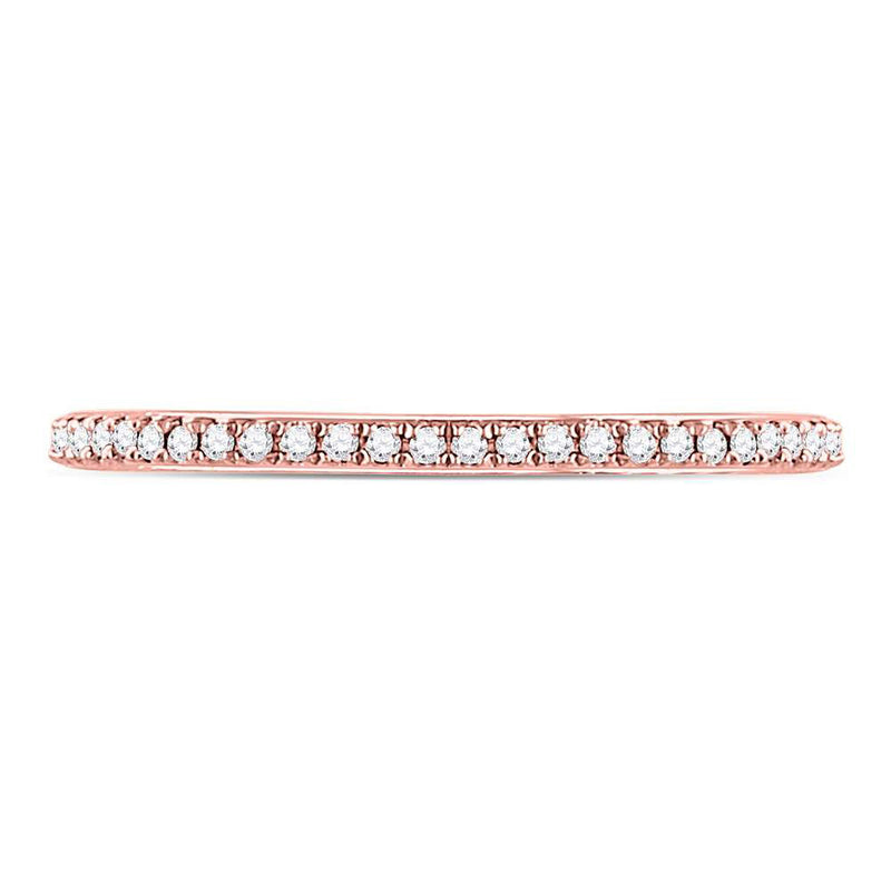 10kt Rose Gold Womens Round Diamond Single Row Stackable Band Ring 1/8 Cttw