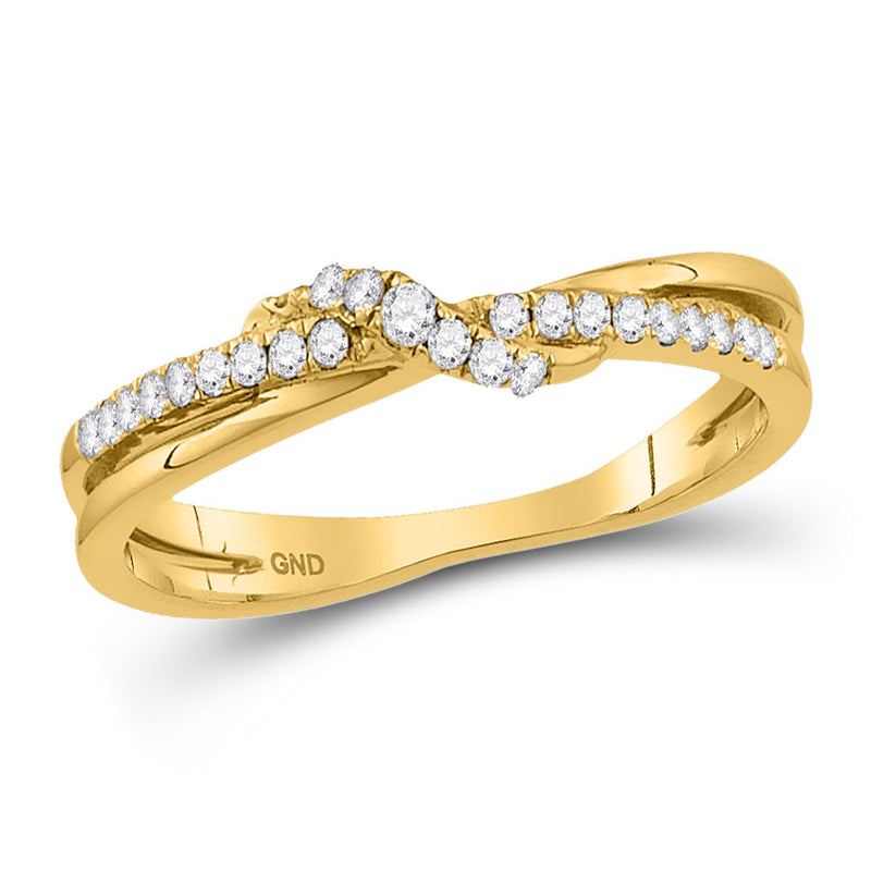 10kt Yellow Gold Womens Round Diamond Crossover Stackable Band Ring 1/6 Cttw