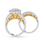 14kt Two-tone Gold Round Diamond Cluster Bridal Wedding Ring Band Set 1-3/4 Cttw