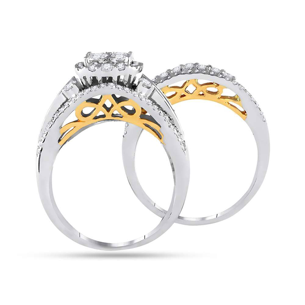 14kt Two-tone Gold Round Diamond Bridal Wedding Ring Band Set 1-1/2 Cttw