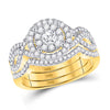 14kt Yellow Gold Round Diamond 3-Piece Bridal Wedding Ring Set 1 Cttw