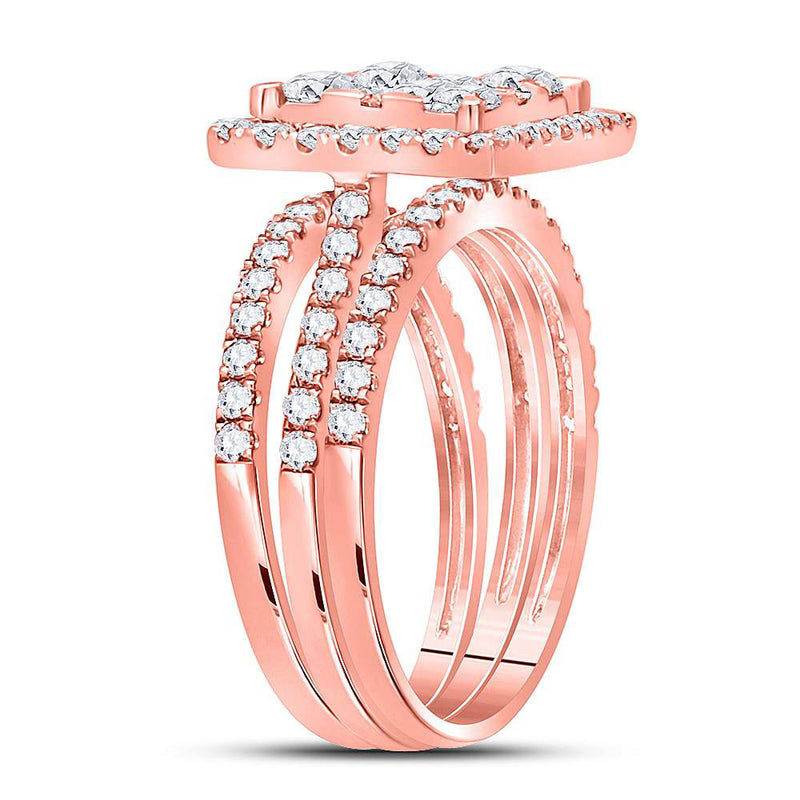 14kt Rose Gold Round Diamond Square Bridal Wedding Ring Band Set 2 Cttw