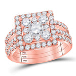 14kt Rose Gold Round Diamond Square Bridal Wedding Ring Band Set 2 Cttw