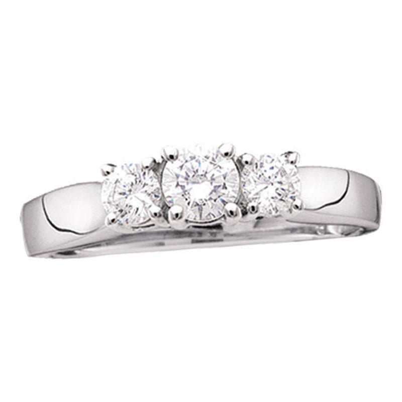 14kt White Gold Round Diamond 3-stone Bridal Wedding Engagement Ring 1-1/2 Cttw