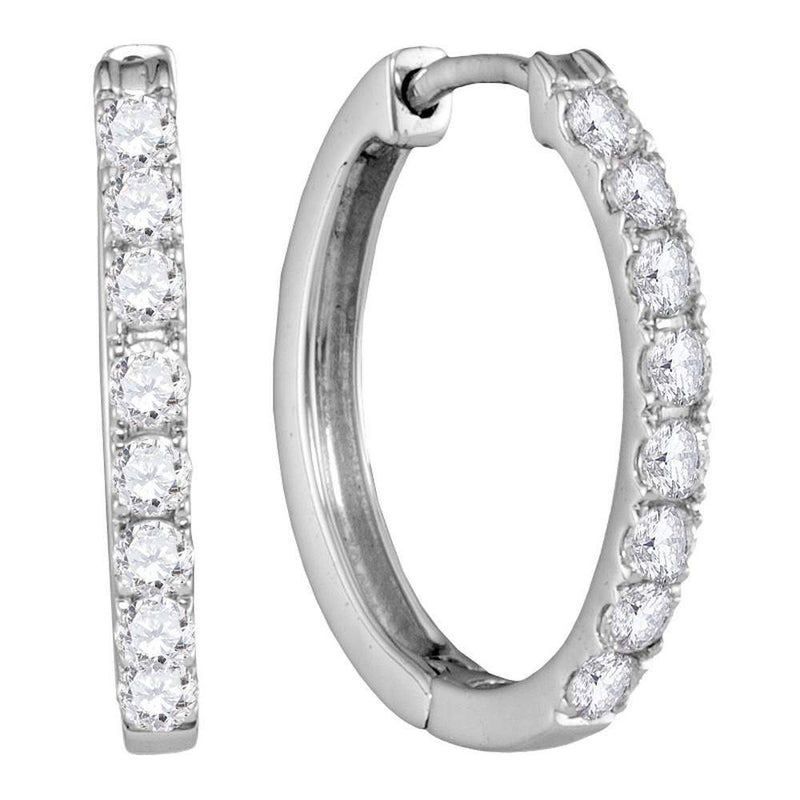 10kt White Gold Womens Round Diamond Single Row Hoop Earrings 1/2 Cttw