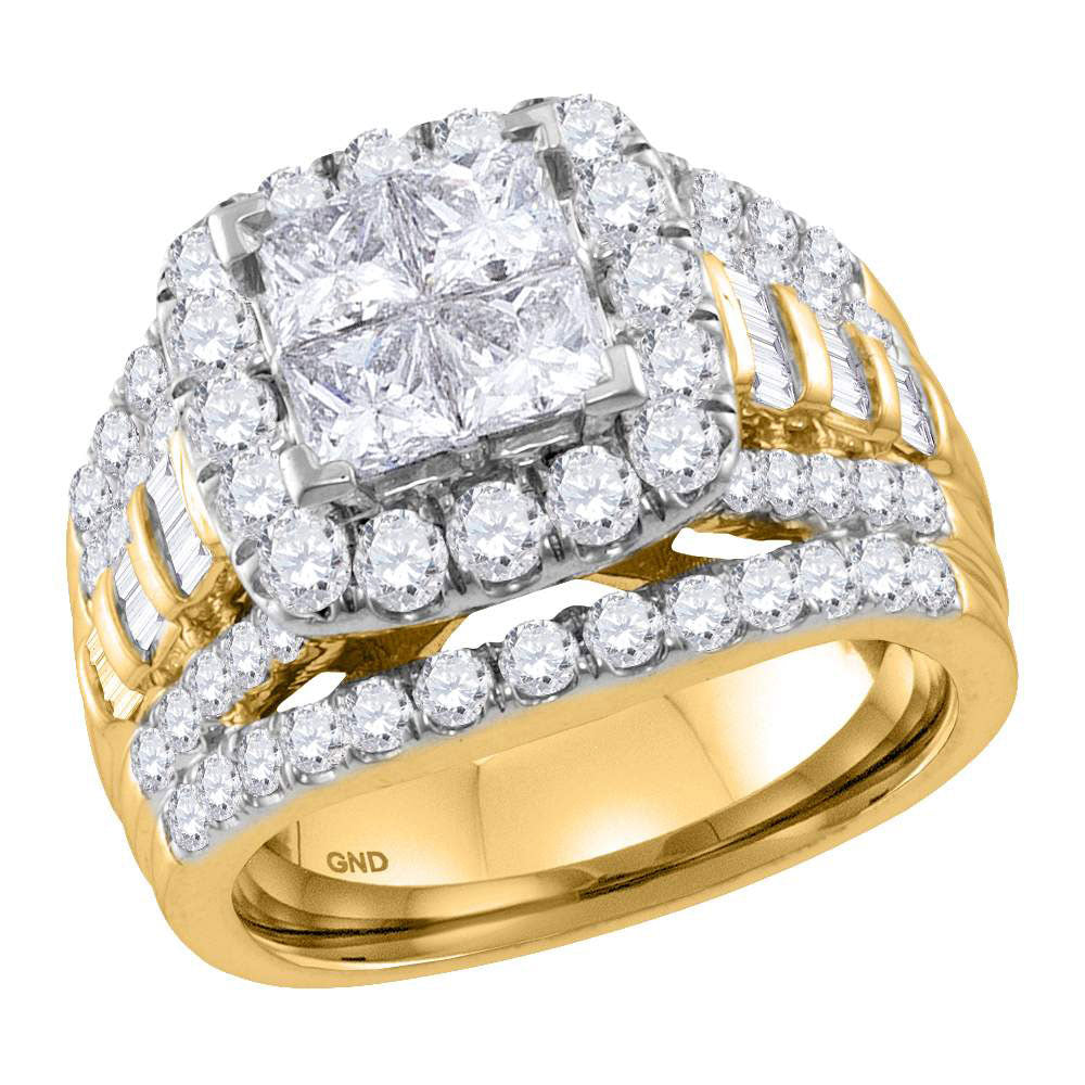 14kt Yellow Gold Princess Diamond Cluster Halo Bridal Wedding Engagement Ring 3 Cttw