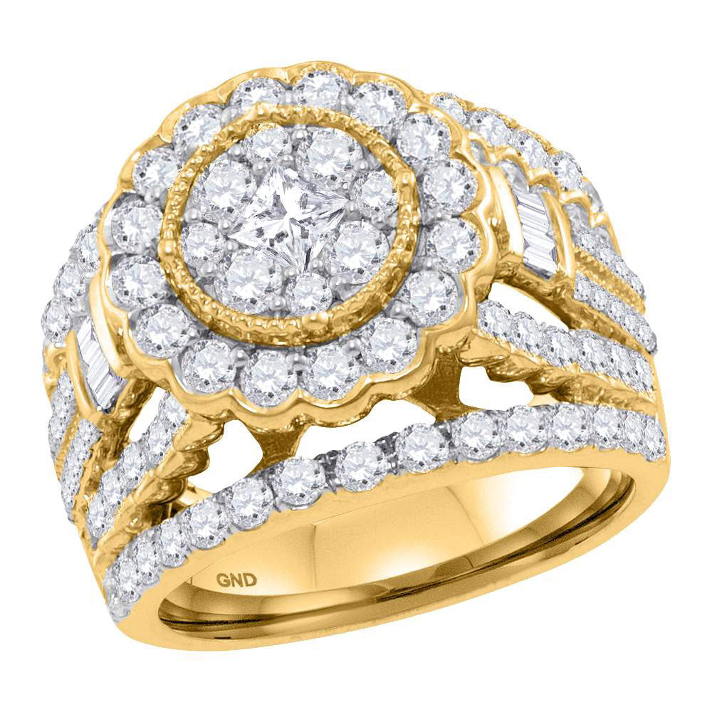 14kt Yellow Gold Princess Diamond Flower Cluster Bridal Wedding Engagement Ring 3 Cttw