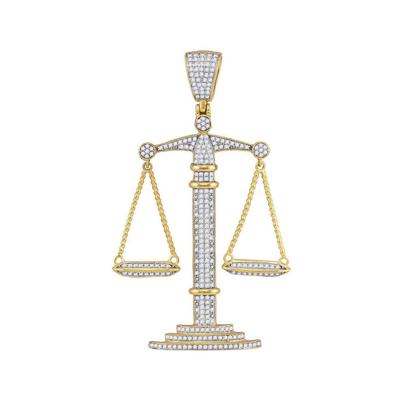 10kt Yellow Gold Mens Round Diamond Scales of Justice Charm Pendant 1 Cttw