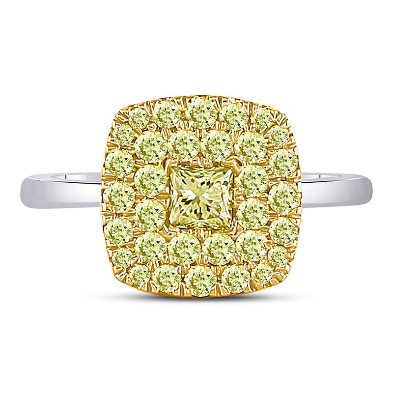 14kt Two-tone Gold Womens Princess Yellow Diamond Solitaire Square Frame Ring 1 Cttw