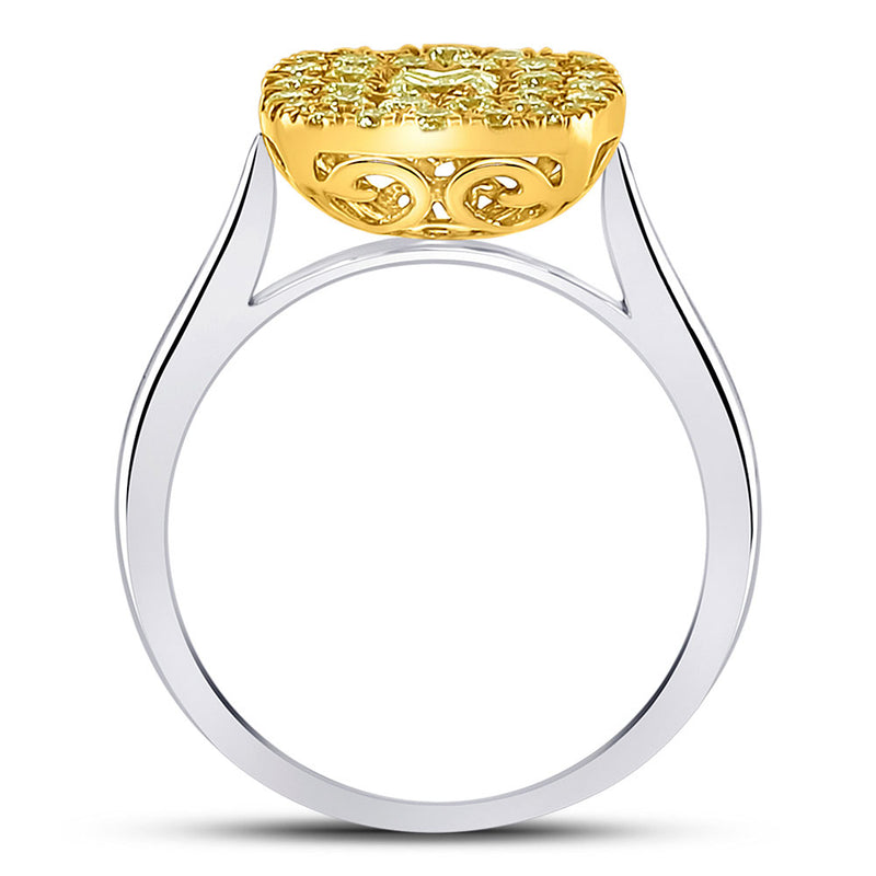 14kt Two-tone Gold Womens Princess Yellow Diamond Solitaire Square Frame Ring 1 Cttw