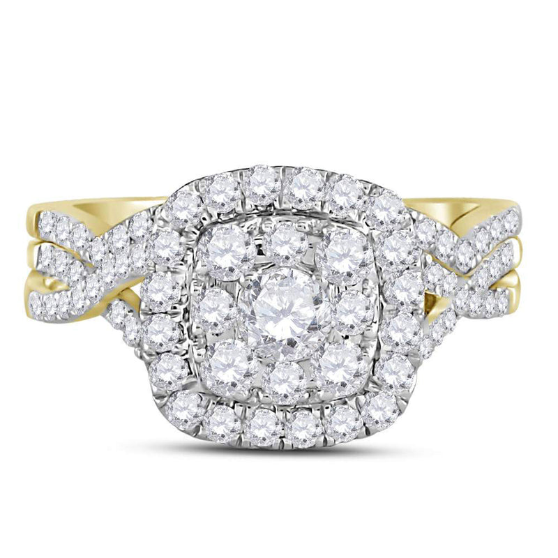 14kt Yellow Gold Round Diamond Bridal Wedding Ring Band Set 1 Cttw