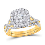 14kt Yellow Gold Round Diamond Bridal Wedding Ring Band Set 1 Cttw