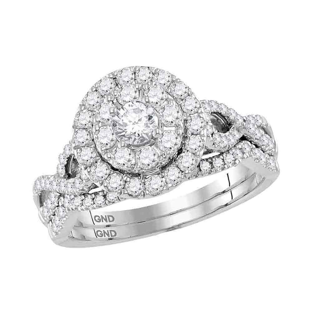 14kt White Gold Round Diamond Bridal Wedding Ring Band Set 1 Cttw