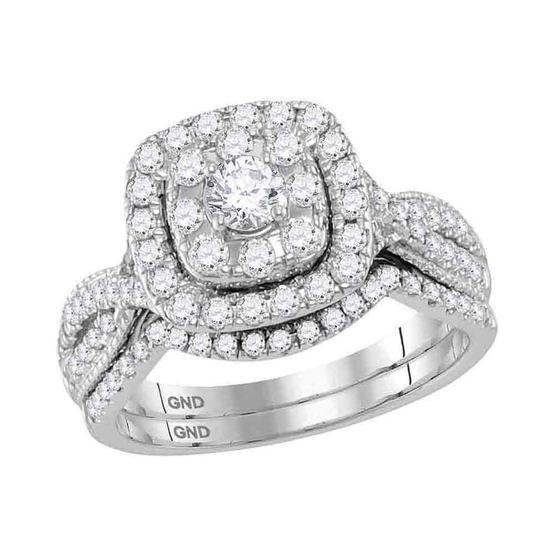 14kt White Gold Round Diamond Bridal Wedding Ring Band Set 1 Cttw