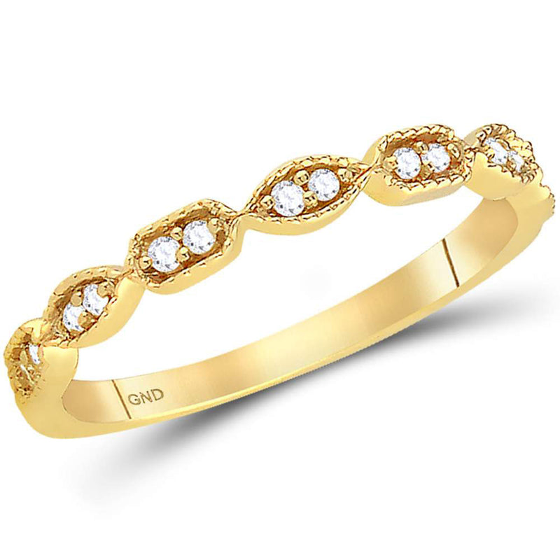 14kt Yellow Gold Womens Round Diamond Geometric Stackable Band Ring 1/10 Cttw