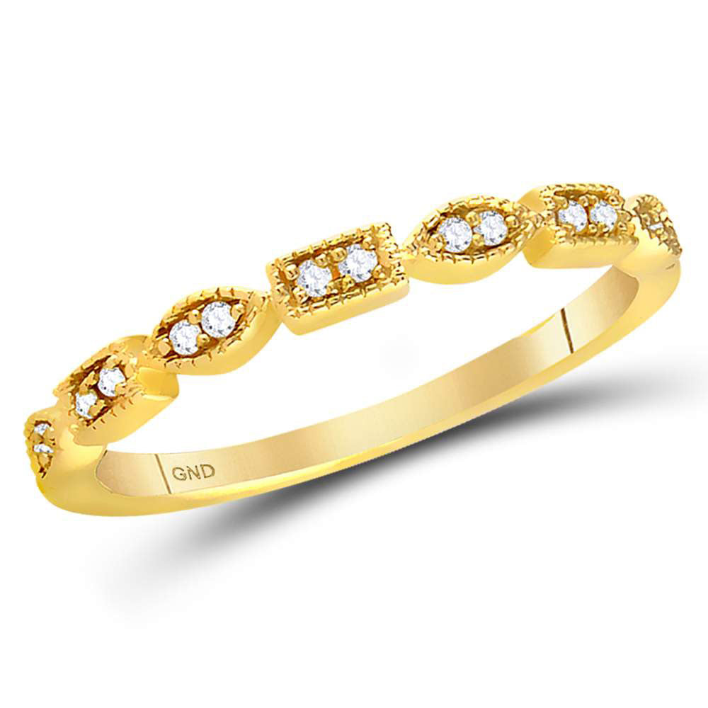 14kt Yellow Gold Womens Round Diamond Geometric Stackable Band Ring 1/10 Cttw