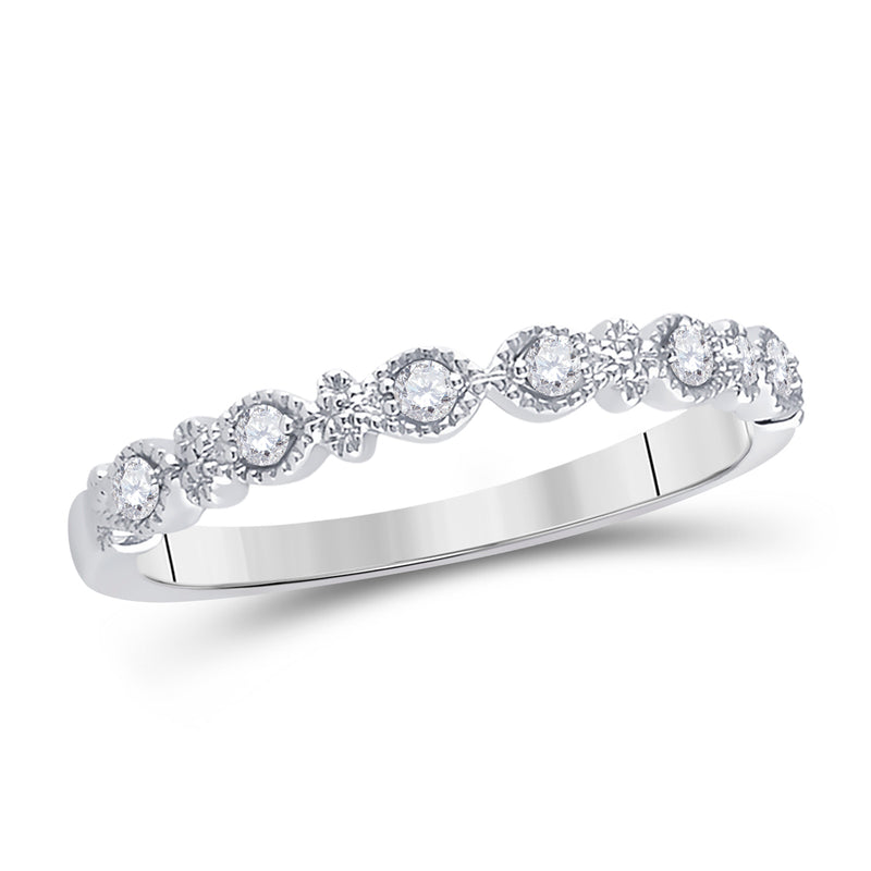 14kt White Gold Womens Round Diamond Milgrain Stackable Band Ring 1/10 Cttw