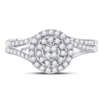 14kt White Gold Round Diamond Cluster Bridal Wedding Ring Band Set 1/2 Cttw