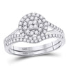 14kt White Gold Round Diamond Cluster Bridal Wedding Ring Band Set 1/2 Cttw