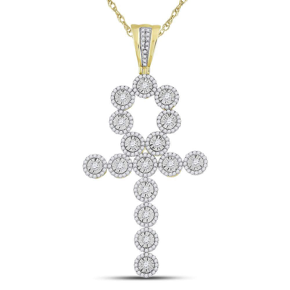 14kt Yellow Gold Mens Round Diamond Ankh Cross Charm Pendant 2-3/4 Cttw