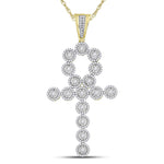 14kt Yellow Gold Mens Round Diamond Ankh Cross Charm Pendant 2-3/4 Cttw