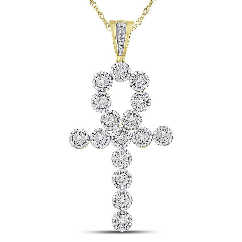 14kt Yellow Gold Mens Round Diamond Ankh Cross Charm Pendant 2-3/4 Cttw