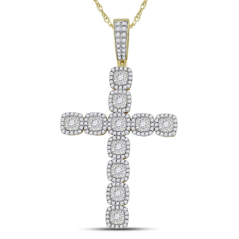 14kt Yellow Gold Mens Round Diamond Roman Cross Charm Pendant 2 Cttw