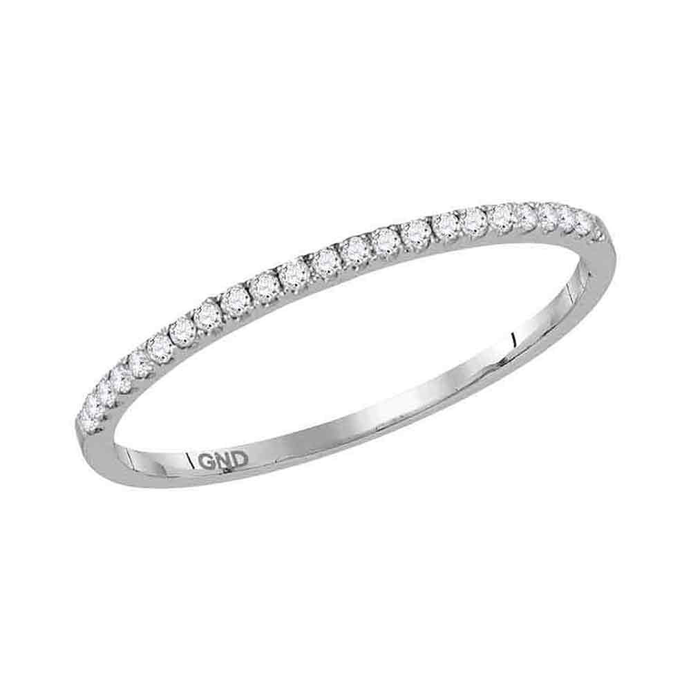 14kt White Gold Womens Round Diamond Timeless Stackable Band Ring 1/8 Cttw