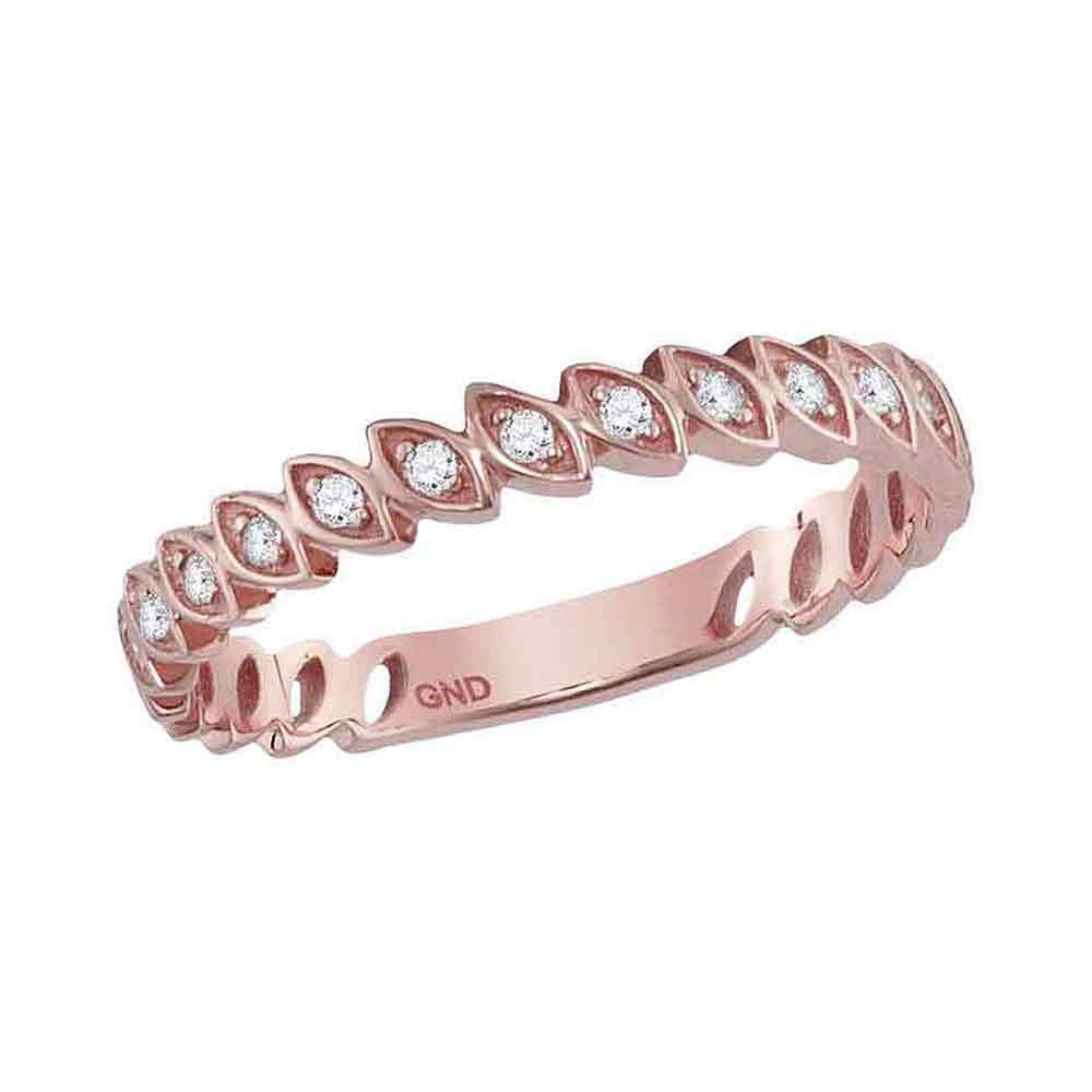 14kt Rose Gold Womens Round Diamond Vintage Stackable Band Ring 1/10 Cttw