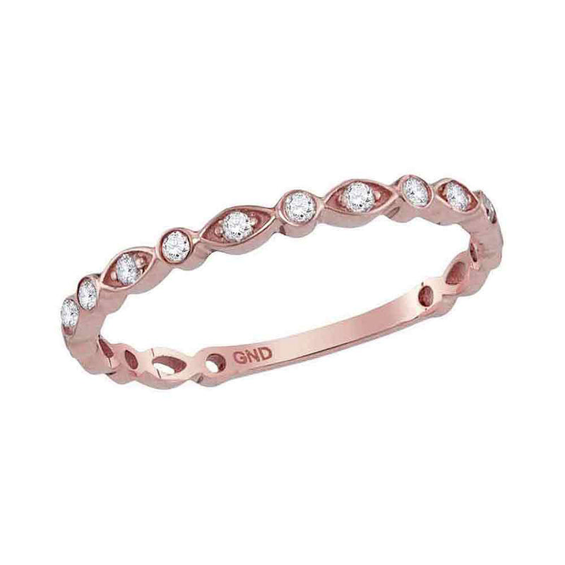 14kt Rose Gold Womens Round Diamond Vintage Stackable Band Ring 1/8 Cttw