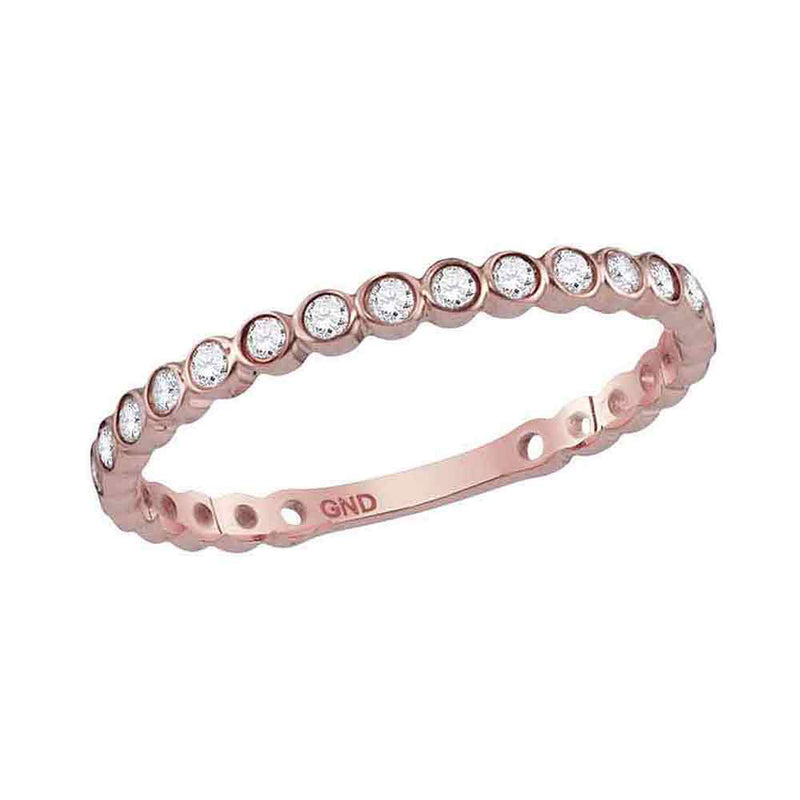 14kt Rose Gold Womens Round Diamond Bezel Set Stackable Band Ring 1/5 Cttw