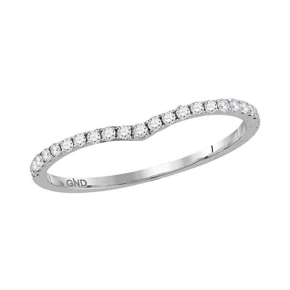 14kt White Gold Womens Round Diamond Chevron Stackable Band Ring 1/6 Cttw