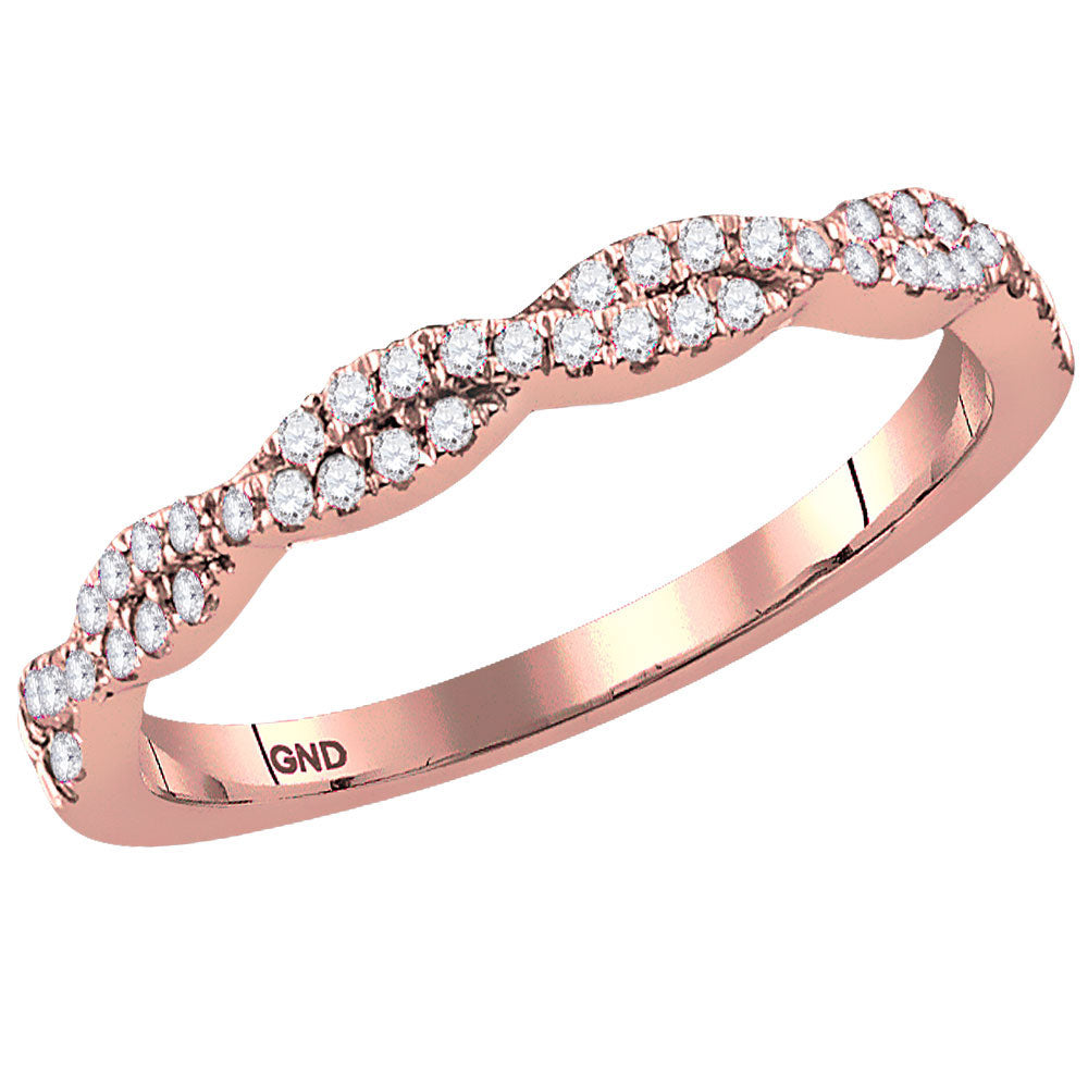 14kt Rose Gold Womens Round Diamond Twist Stackable Band Ring 1/4 Cttw