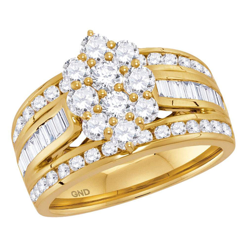 14kt Yellow Gold Womens Round Diamond Right Hand Cluster Ring 2 Cttw