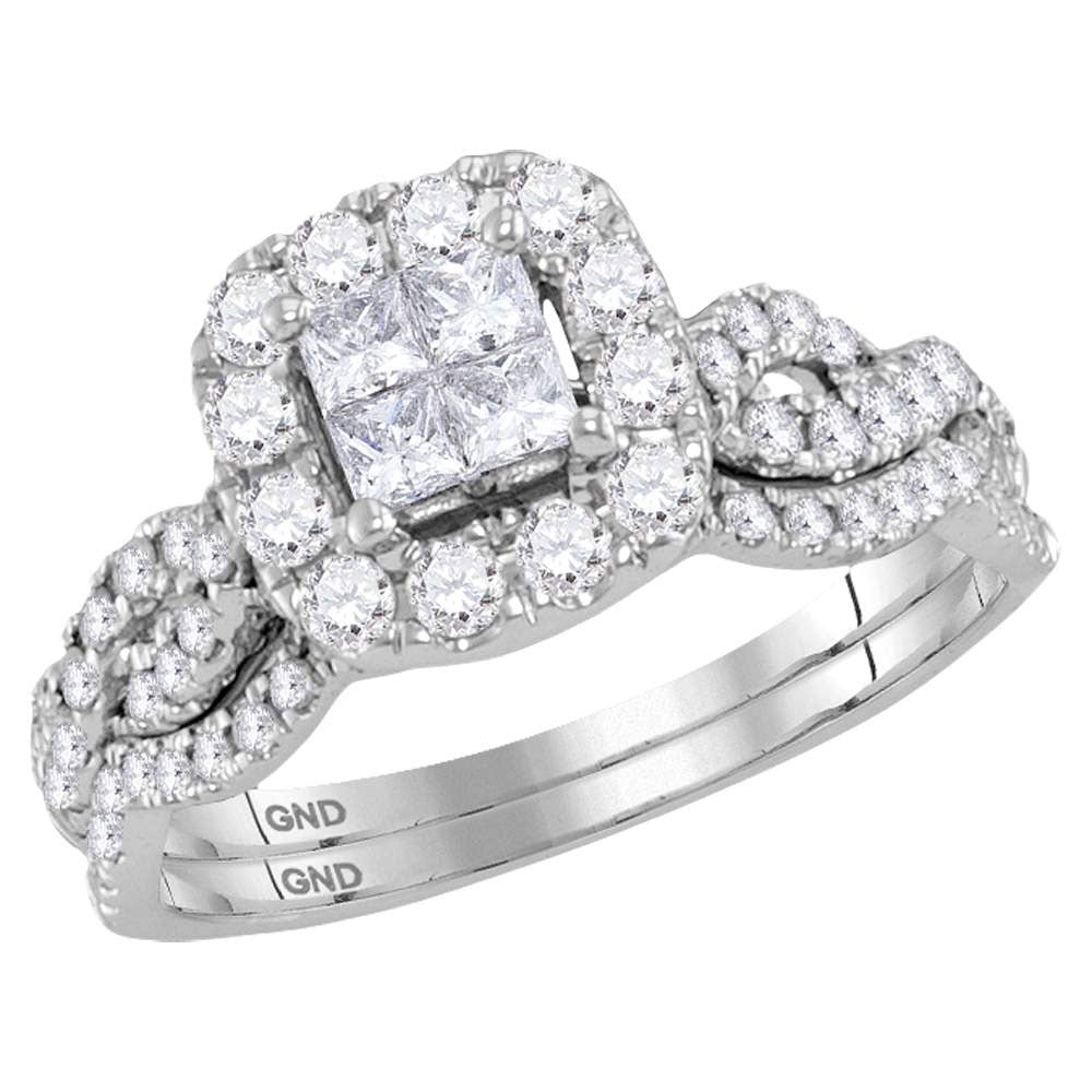 10kt White Gold Princess Diamond Bridal Wedding Ring Band Set 1 Cttw