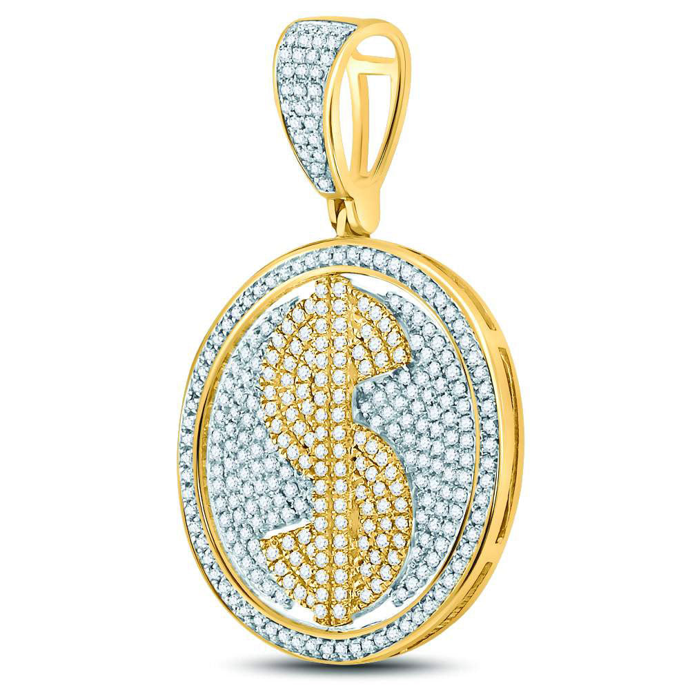 10kt Yellow Gold Mens Round Diamond Dollar Sign Circle Charm Pendant 1 Cttw