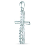 10kt White Gold Womens Round Diamond Textured Cross Pendant 1/6 Cttw