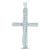 10kt White Gold Womens Round Diamond Textured Cross Pendant 1/6 Cttw